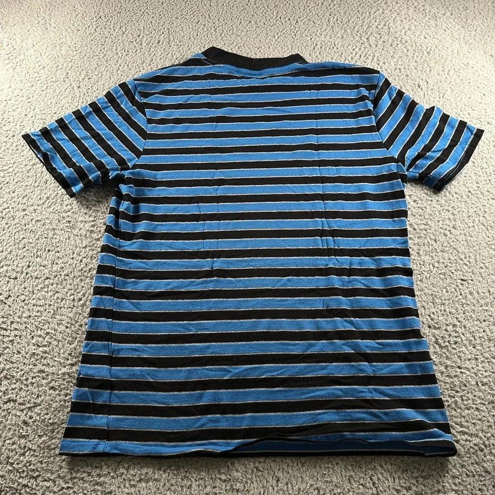 Vintage Guess Jeans Shirt Mens M Blue Black Striped Places+Faces Logo USA Tee - Picture 4 of 12